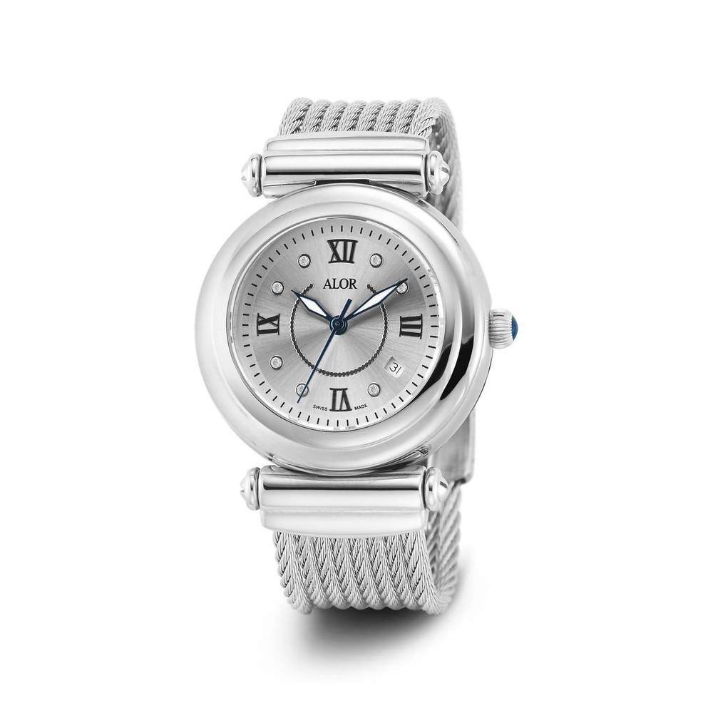 NEW ALOR cable diamond watch in silver
